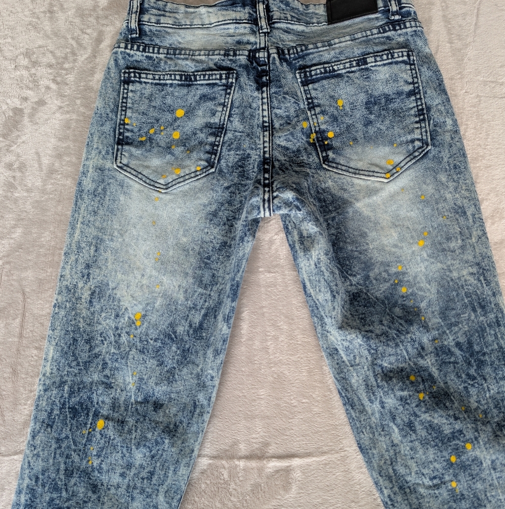 Womens Distressed Moto Skinny Jeans Streetwear Grunge Graffiti Acid Wash Sz 30 - Picture 12 of 13
